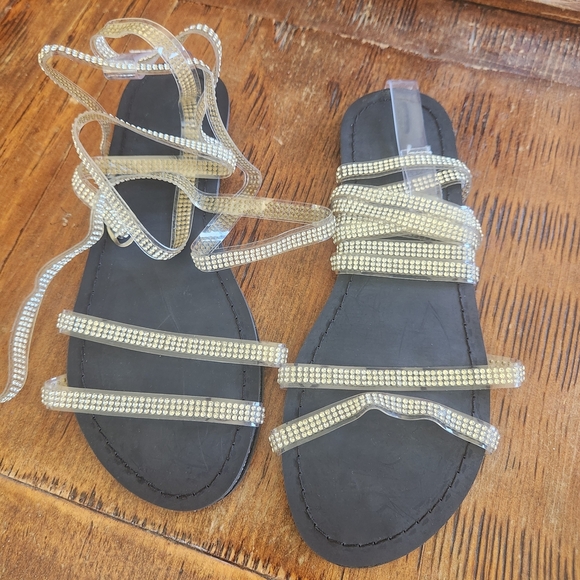 Black and Silver Sandals with Classic Design - Picture 1 of 7